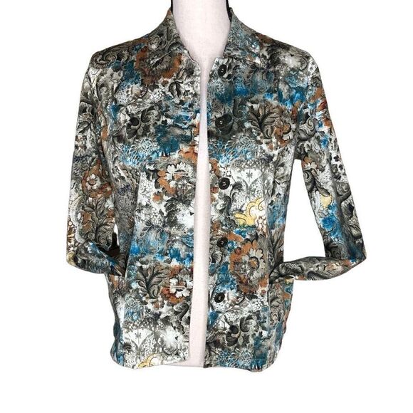 Chico’s Floral Print Cotton Jacket Size 4 - Picture 2 of 15